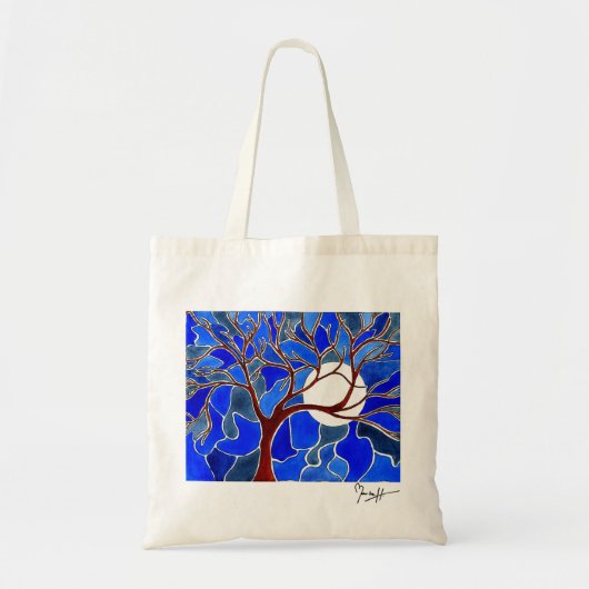 Baum und Mond auf Leinwand - Blau Tragetasche (Vorne)