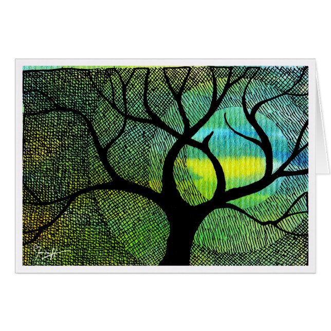 Baum und Mond - Blau und Gelb (Vorderseite (Horizontal))