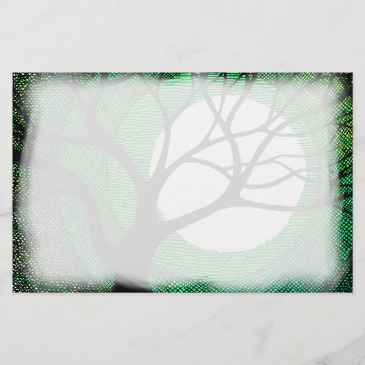 Baum und Mond - Grün Briefpapier (Vorderseite)