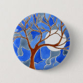 Baum-und Mond-Kunst-Knopf-Blau Button (Vorderseite)