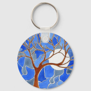 Baum-und Mond-Kunst-Schlüsselanhänger - Blau Schlüsselanhänger