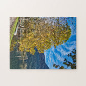 Baum und Schiff am See fallen Landschaft Puzzle (Horizontal)