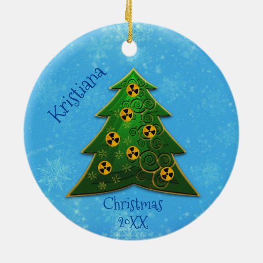 Baum und Strahlungssymbol Weihnachten Keramik Ornament (Hinten)