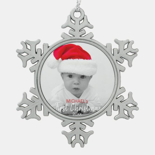 Baum-Verzierung | das ERSTES WEIHNACHTEN des BABYS Schneeflocken Zinn-Ornament (Vorderseite)