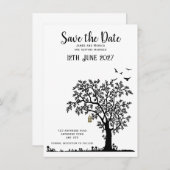 Baum/Vogel Einfach Schwarz und Weiß Save the Date Einladung (Vorne/Hinten)