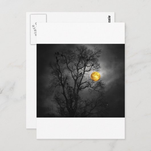 Baum voller Raben mit Vollmond. Postkarte (Vorne/Hinten)