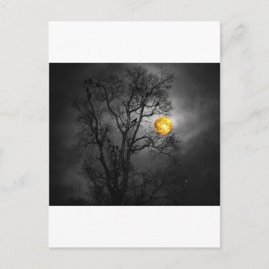 Baum voller Raben mit Vollmond. Postkarte (Vorderseite)