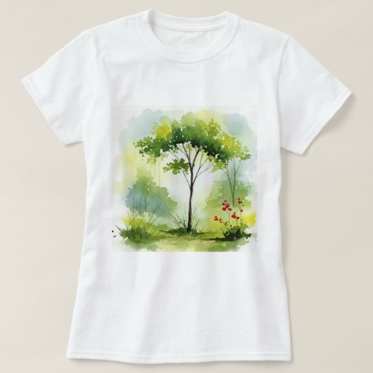 Baum von grüner Vegetation umgeben T-Shirt (Design vorne)