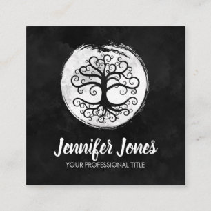 Baum von Lebenweiß auf schwarzem Aquarell Quadratische Visitenkarte