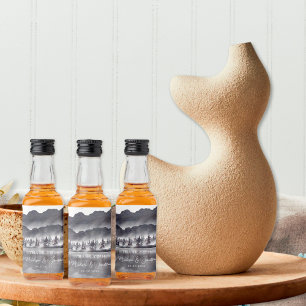 Baum Wald Berg Schwarz & Weiß Danke Mini Alkoholflaschenetikett
