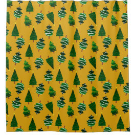 Baum Weihnachtsmuster Grün Gelb Duschvorhang