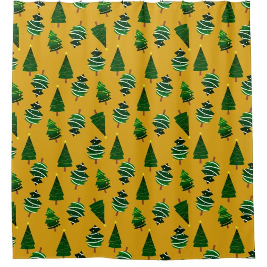 Baum Weihnachtsmuster Grün Gelb Duschvorhang (Vorderseite)