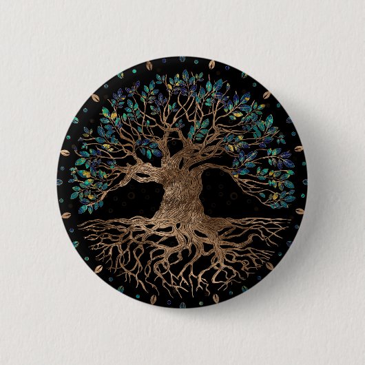 Baum - Yggdrasil Golden und Marmor Button (Vorderseite)