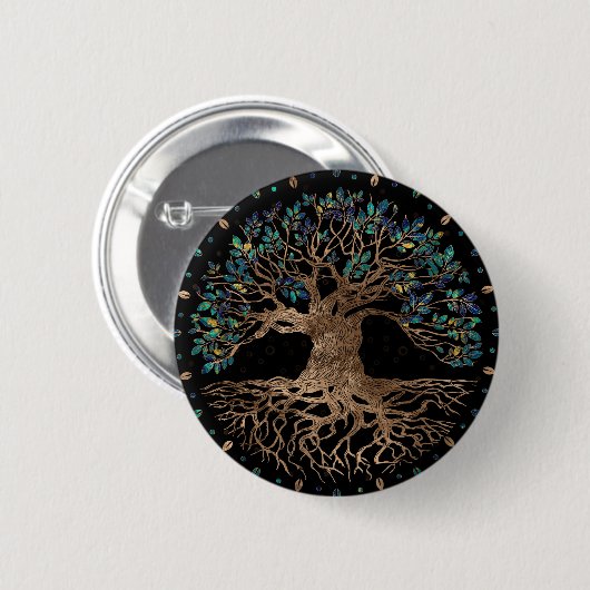 Baum - Yggdrasil Golden und Marmor Button (Vorne & Hinten)