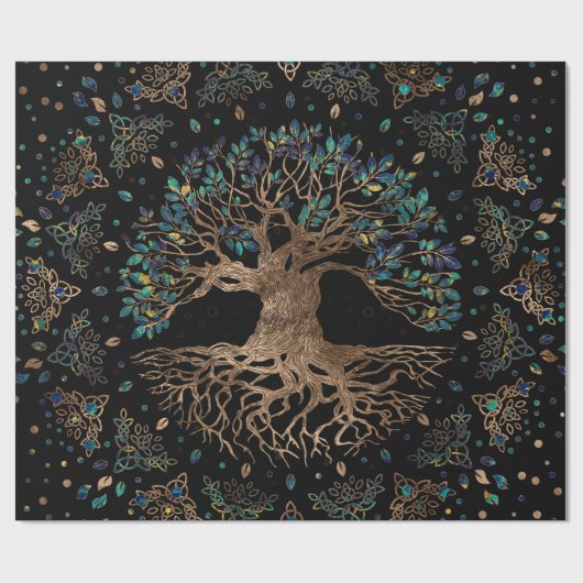 Baum - Yggdrasil Golden und Marmor Geschenkpapier (Flach)