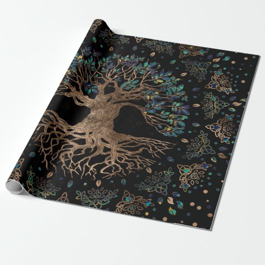 Baum - Yggdrasil Golden und Marmor Geschenkpapier (Ungerollt)