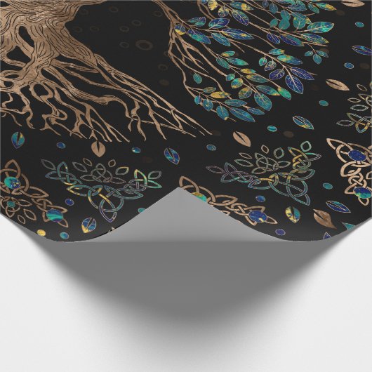 Baum - Yggdrasil Golden und Marmor Geschenkpapier (Ecke)