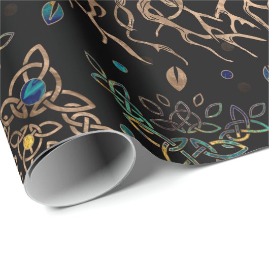 Baum - Yggdrasil Golden und Marmor Geschenkpapier (Rolleneckpunkt)