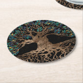 Baum - Yggdrasil Golden und Marmor Runder Pappuntersetzer (Angewinkelt)