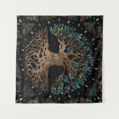 Baum - Yggdrasil Golden und Marmor Wandteppich (Vorderseite (Horizontal))