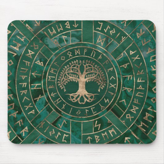Baum - Yggdrasil und Futhark - Malachit Mousepad (Vorne)