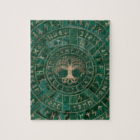 Baum - Yggdrasil und Futhark - Malachit Puzzle (Vertikal)