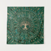 Baum - Yggdrasil und Futhark - Malachit Wandteppich (Vorderseite)