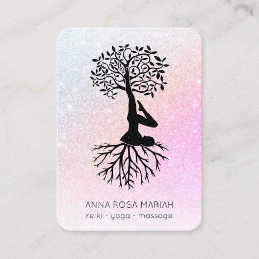 *~* Baum Yoga Zen QR Pastel Glitzer Visitenkarte (Vorderseite)