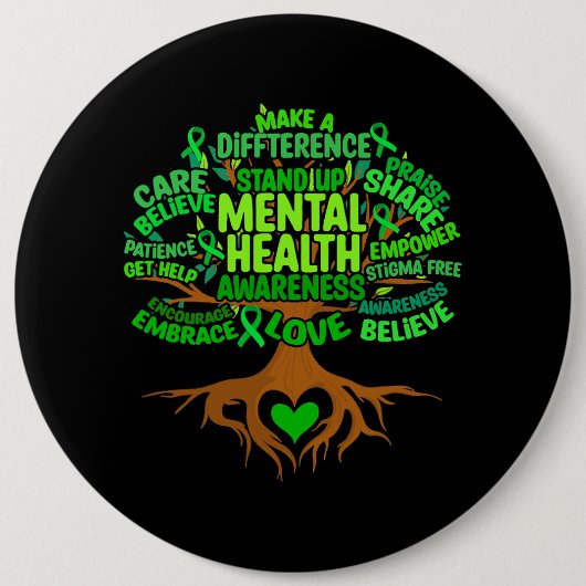 Baum Zeichnend Word Art Mental Health Awareness Wo Button (Vorderseite)