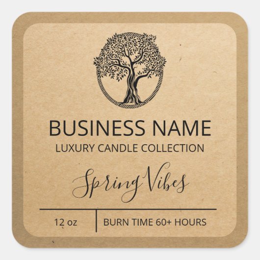 Baumart Nature Kraft Paper Soy Candle Labels Quadratischer Aufkleber (Vorderseite)
