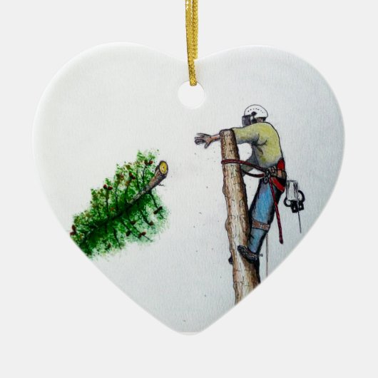 Baumchirurg Arborist am Werk Keramik Ornament (Vorne)