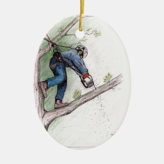 Baumchirurg Arborist Lumberjack Keramikornament (Vorne)