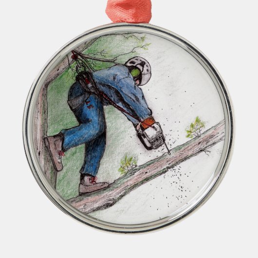 Baumchirurg Arborist Lumberjack Silbernes Ornament (Vorne)