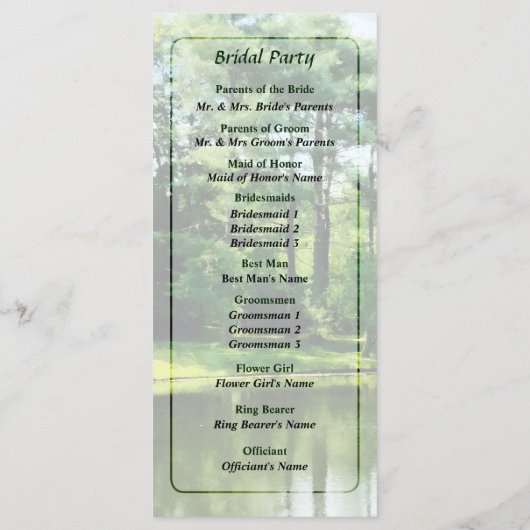 Bäume am Lake Wedding Program Programm (Rückseite)