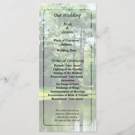 Bäume am Lake Wedding Program Programm (Vorderseite)