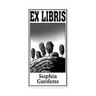 Bäume auf einem Hügel Ex Libris Kautschuk Briefmar Gummistempel