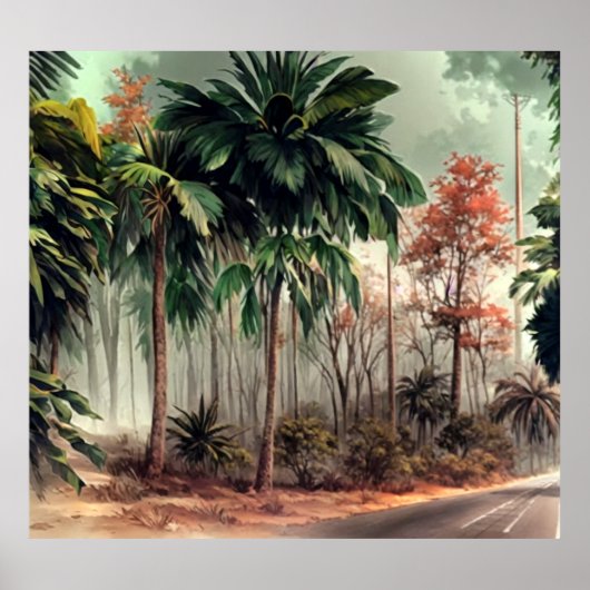 Bäume auf einer Seite der Landstraße Poster (Vorne)