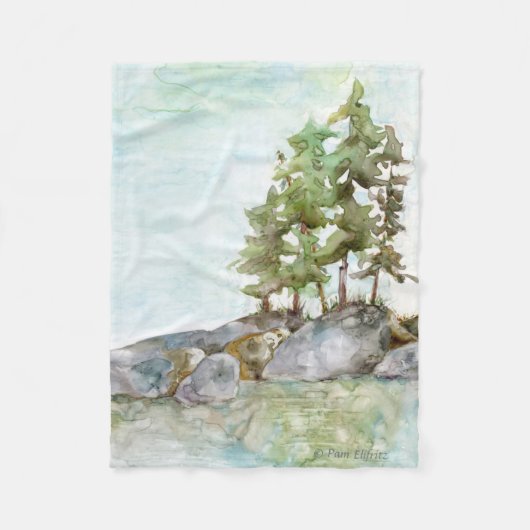 Bäume auf Felsen Wasserfarbe des BWCA Kanulands Fleecedecke (Vorderseite)