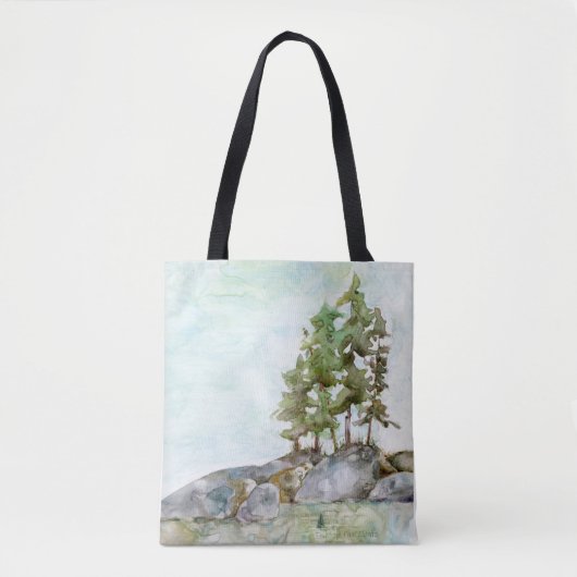 Bäume auf Felsen Wasserfarbe des Kanulandes Tasche (Vorderseite)