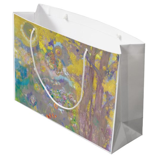 Bäume auf gelbem Hintergrund, Redon Große Geschenktüte (Rückseite Schrägansicht)