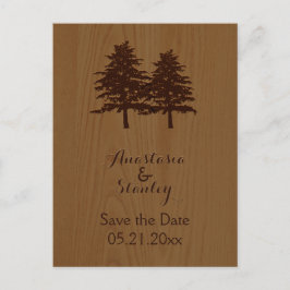 Bäume auf Holz Waldland Hochzeit Retten Sie das Da Ankündigungspostkarte