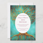 Bäume aus Lebensgold aquamarin jedes Alter Geburts Einladung (Vorderseite)