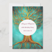 Bäume aus Lebensgold aquamarin jedes Alter Geburts Einladung (Rückseite)