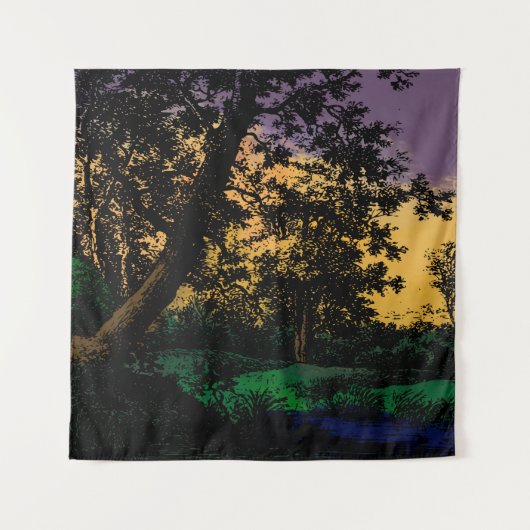 Bäume bei Sonnenuntergang Wandteppich (Vorderseite)