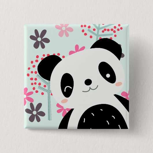 Bäume, Blume und Panda-Bären Button (Vorderseite)