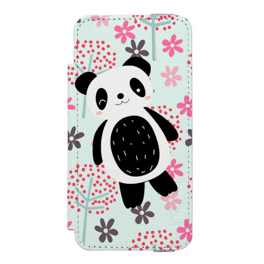 Bäume, Blume und Panda-Bären Incipio iPhone Geldbeutel-Hülle (Folio Vorderseite)