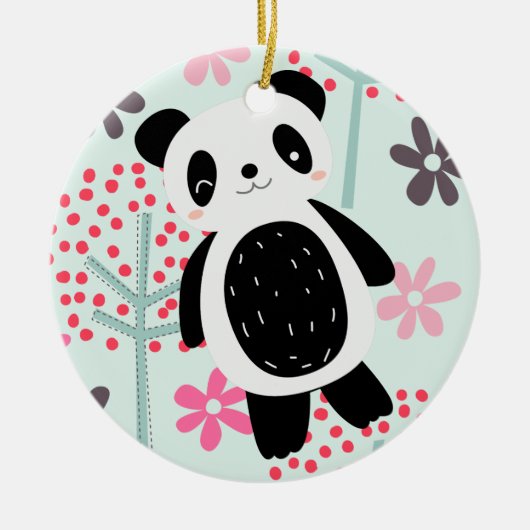 Bäume, Blume und Panda-Bären Keramik Ornament (Vorne)
