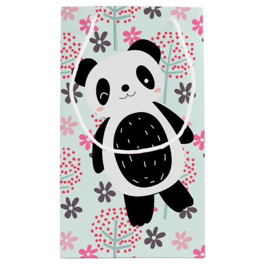 Bäume, Blume und Panda-Bären Kleine Geschenktüte (Rückseite)