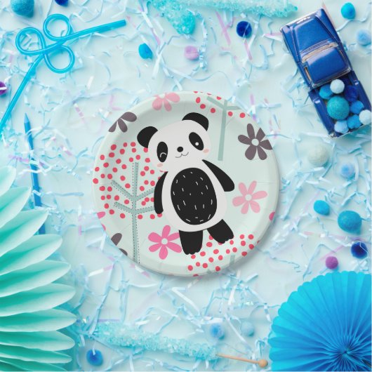 Bäume, Blume und Panda-Bären Pappteller (Party)