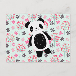 Bäume, Blume und Panda-Bären Postkarte